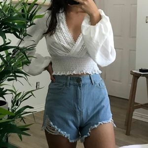 Balloon sleeve white blouse